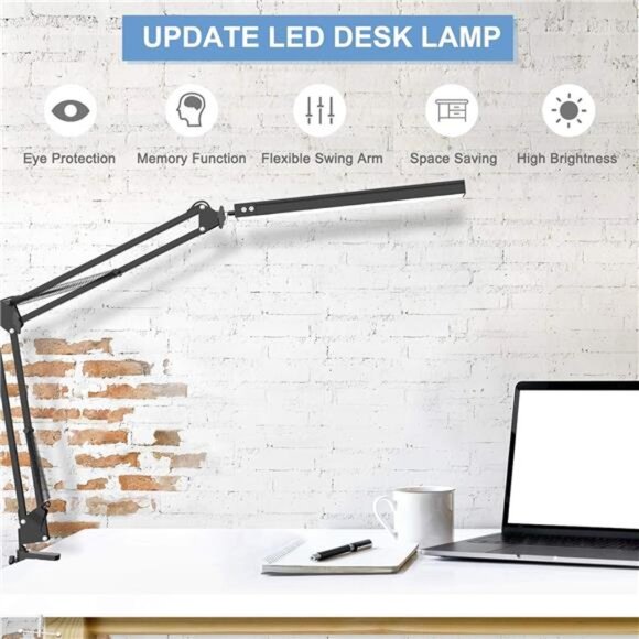 LED Desk Lamp,Adjustable Swing Arm Desk Lamp with Clamp,Dimmable Desk Light - Picture 4 of 7